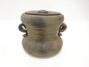 作家物　備前焼　耳付水指(保護箱付)